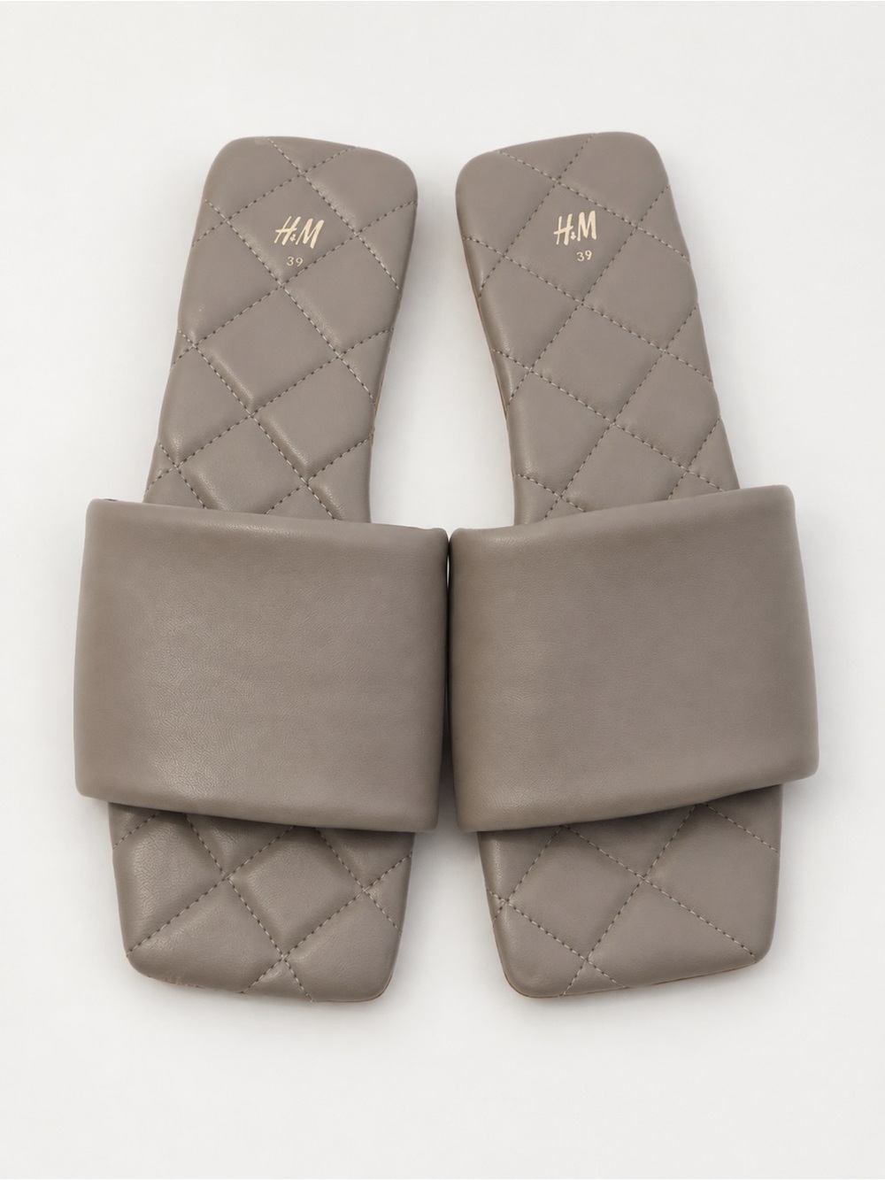 HM Womens Quilted Slide Sandals Taupe Gray Square Toe Padded Flat Size 39 8